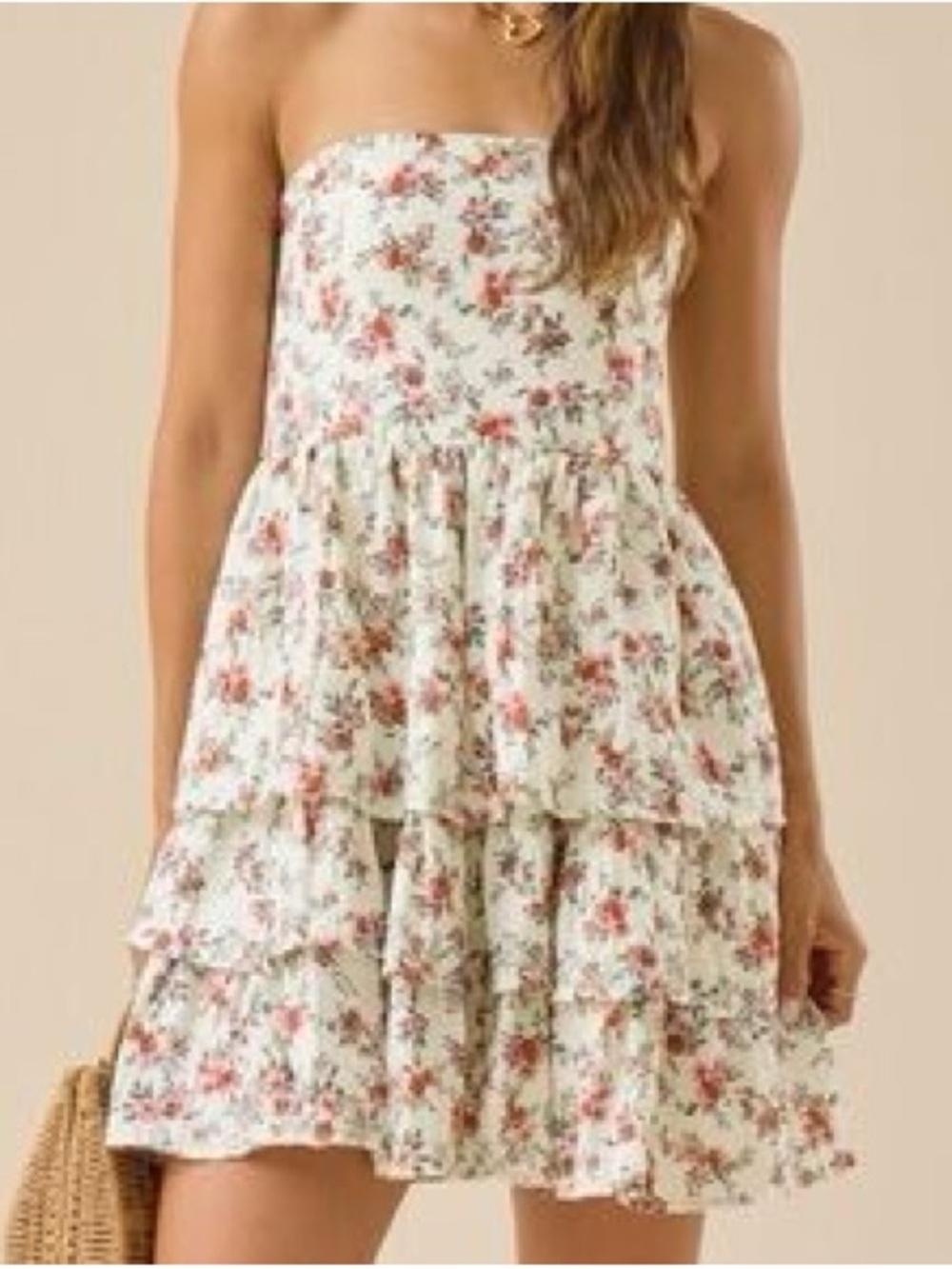 NWT [Altar'd State] Woven Strapless Dress Tiered Ruffle Floral Sundress Womens M - Picture 3 of 12